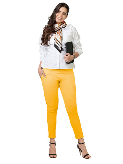 Lyra Cotton Strech Pencil Pant For Women | Mid-Waist | Fashionwear Mustard