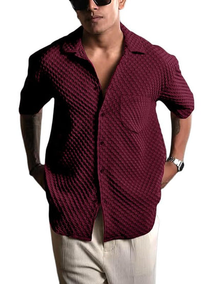 Pinkmint Bubble Textured Shirt For Men Ll Half Sleeve Stylish Button Down ShirtS Ll MenS Pocket Shirt (Pack Of 1) Maroon