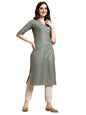 Nainvish Women'S Cotton Blend Straight V-Neck Printed Kurta (Sd418_K-L._Green)