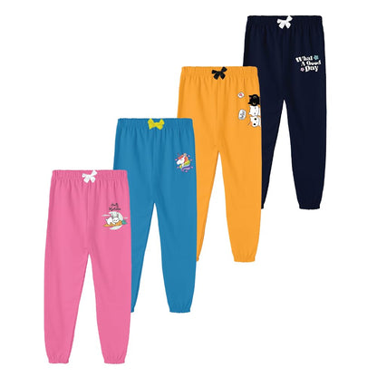 Kyda Kids 100% Pure Cotton Printed Regular Fit Track Pants For Girls (Pack Of 4)