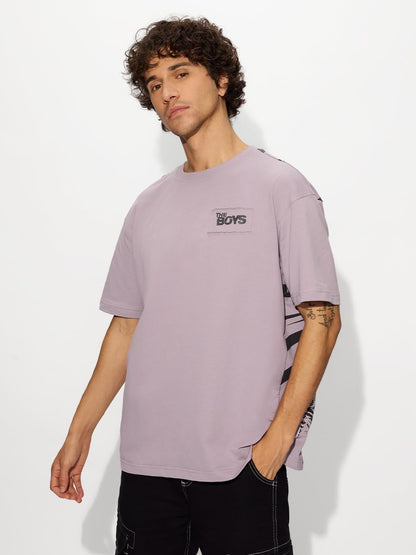 The Souled Store Official The Boys: Soldier Boy Men and Boys Short Sleeves Round Neck Purple Graphic Printed Cotton Oversized T-