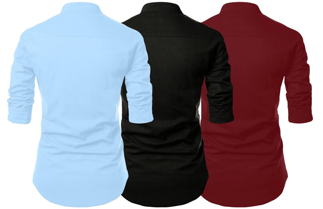 Finivo Fashion MenS Cotton Blend Regular Fit Solid Casual Kurta Shirt Pack Of 3