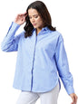 Style Quotient Women Solid Blue and White Smart Casual Oversized Polycotton Shirt