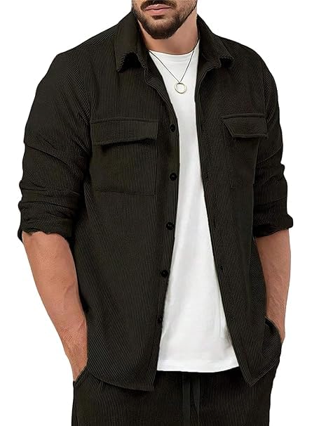 Trillmixa MenS Polyester Shirt With Spread Collar Neck Full Sleeves Two Side Pockets Solid Pattern Relaxed Fit And Standard Len
