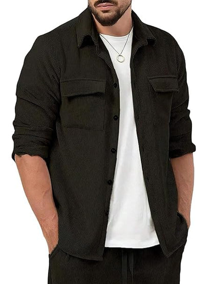 Trillmixa MenS Polyester Shirt With Spread Collar Neck Full Sleeves Two Side Pockets Solid Pattern Relaxed Fit And Standard Len