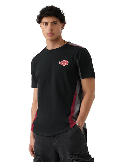 The Souled Store Naruto Shippuden: Akatsuki Men and Boys Short Sleeves Round Neck Black Graphic Printed Cotton Drop Cut T-Shirts