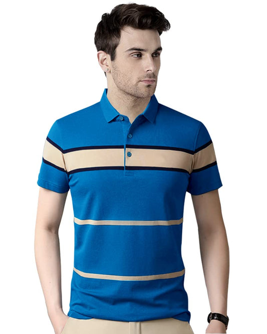 Eyebogler MenS Trendy Polo Neck Half Sleeves Striped Regular Fit T-Shirt