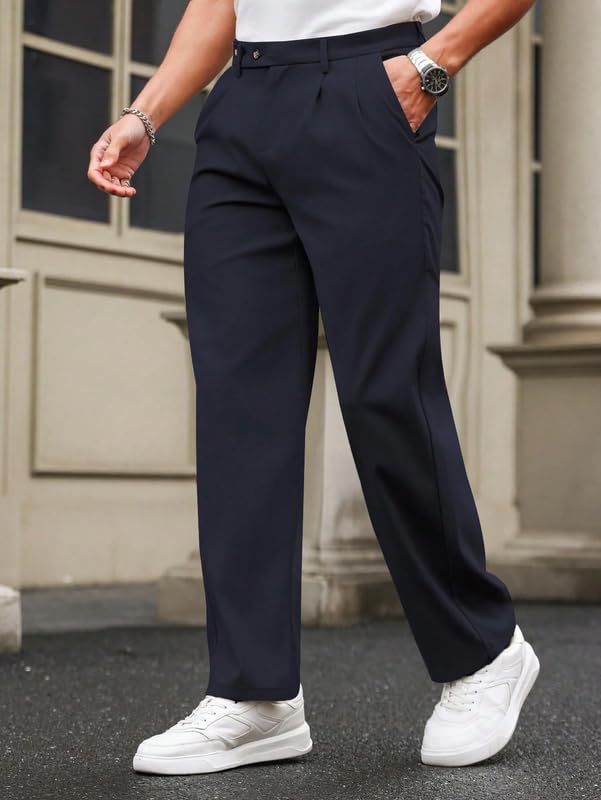 SMOWKLY Mens Poly-Lycra Premium Stretch Waist Dress Pants || Wrinkle Free, 4 Pockets, Tailored Straight Leg || Golfers Style C