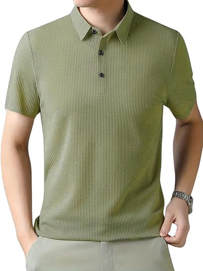 Trillmixa MenS Polyester T Shirt With Textured Pattern Spread Collar Neck Line Half Sleeves Regular Fit And Standard Length Pis