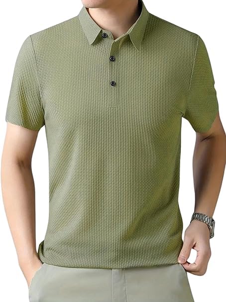 Trillmixa MenS Polyester T Shirt With Textured Pattern Spread Collar Neck Line Half Sleeves Regular Fit And Standard Length Pis