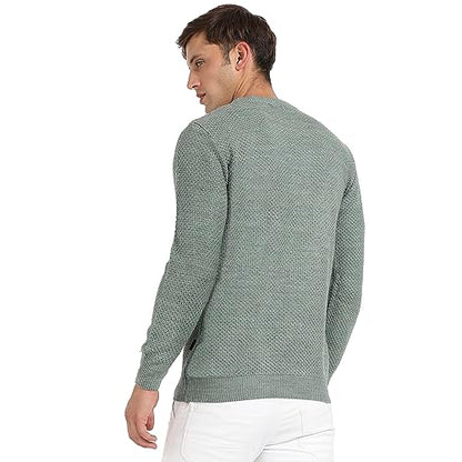 Campus Sutra Mens Cotton Casual Sweater (CBAWF23_CSMAWSR365_Sage Green