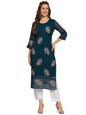 Ekasya WomenS Georgette Straight Cut Round Neck Kurta With Beautiful Floral Embroidery Work - Elegant Design, Comfortable Fit,