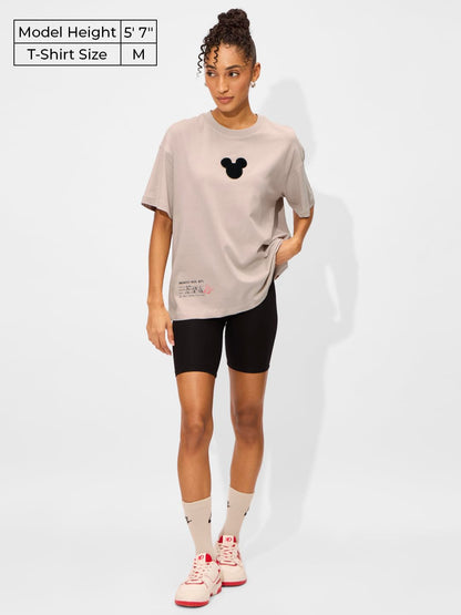 The Souled Store Official Mickey Mouse: Fly Away Women and Girls Short Sleeves Round Neck Graphic Printed Cotton Oversized T-Shi