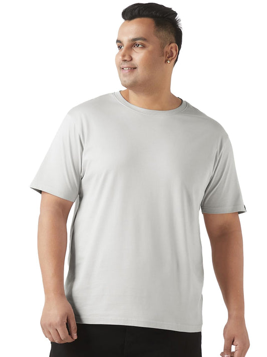 Bewakoof Plus Mens Solid Regular Fit Half Sleeve Round Neck Terry Plus Size T-Shirt_646788_Grey_3XL