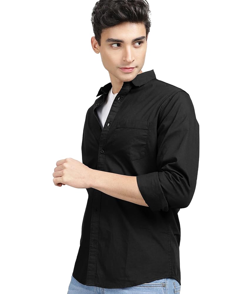 Eyebogler MenS Casual Solid Shirt Black