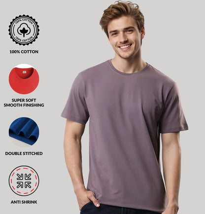 ADRO Mens T Shirts | Solid Tshirts for Men | Pure Cotton Lycra Fabric | 4 Way Stretch Smart tech Tshirt | Pack of 2 Round Neck T