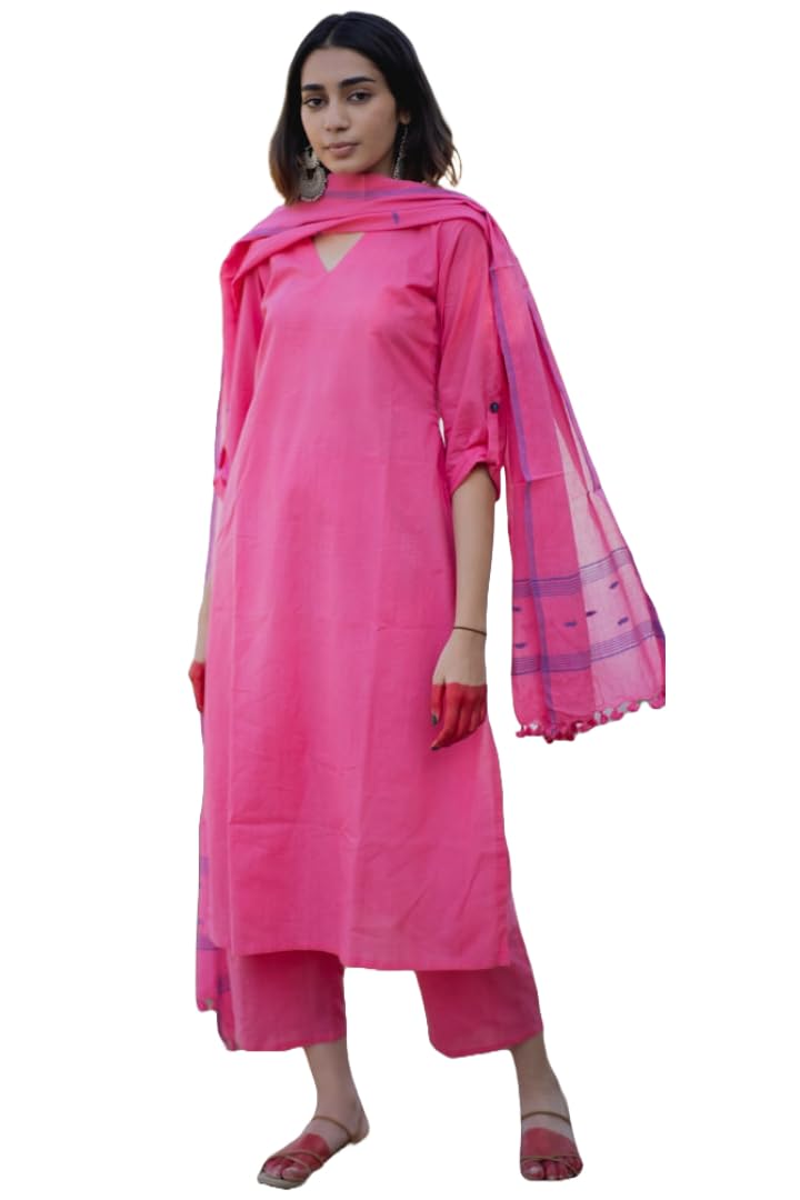ANNI DESIGNER Ladies Rayon Blend Straight Kurta with Trousers and Dupatta, pink, XXL