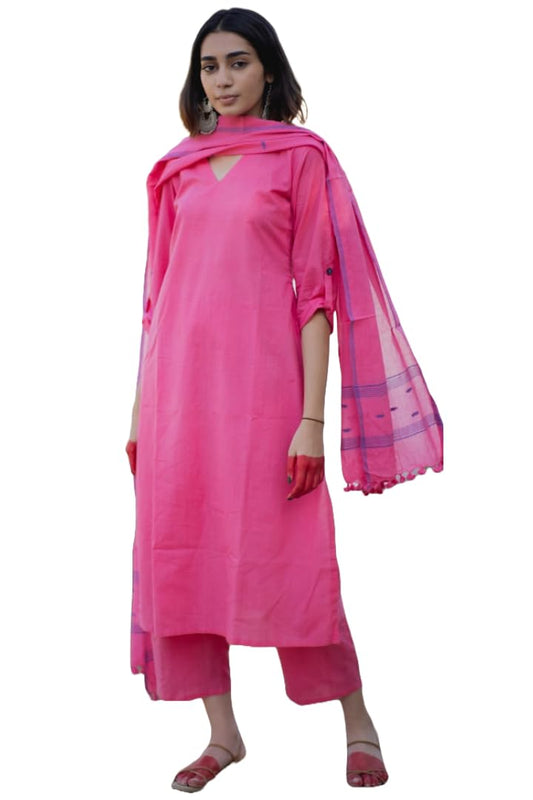 ANNI DESIGNER Ladies Rayon Blend Straight Kurta with Trousers and Dupatta, pink, XXL