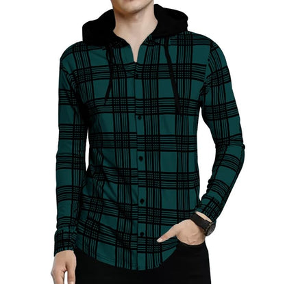 Noble Monk MenS Checkered Long Sleeve Shirts |Button Down Shirts With Hoodie Teal Blue Black