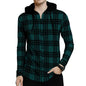 Noble Monk MenS Checkered Long Sleeve Shirts |Button Down Shirts With Hoodie Teal Blue Black