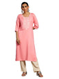 Libas WomenS Viscose Rayon Yoke Design Straight Kurta (26812_Pink