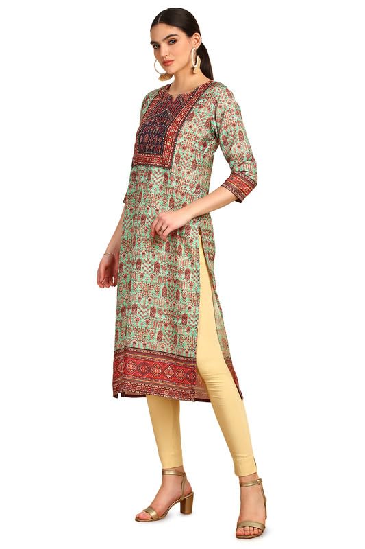 Soch Womens Green Ethnic Motifs Print Muslin Blend Kurta