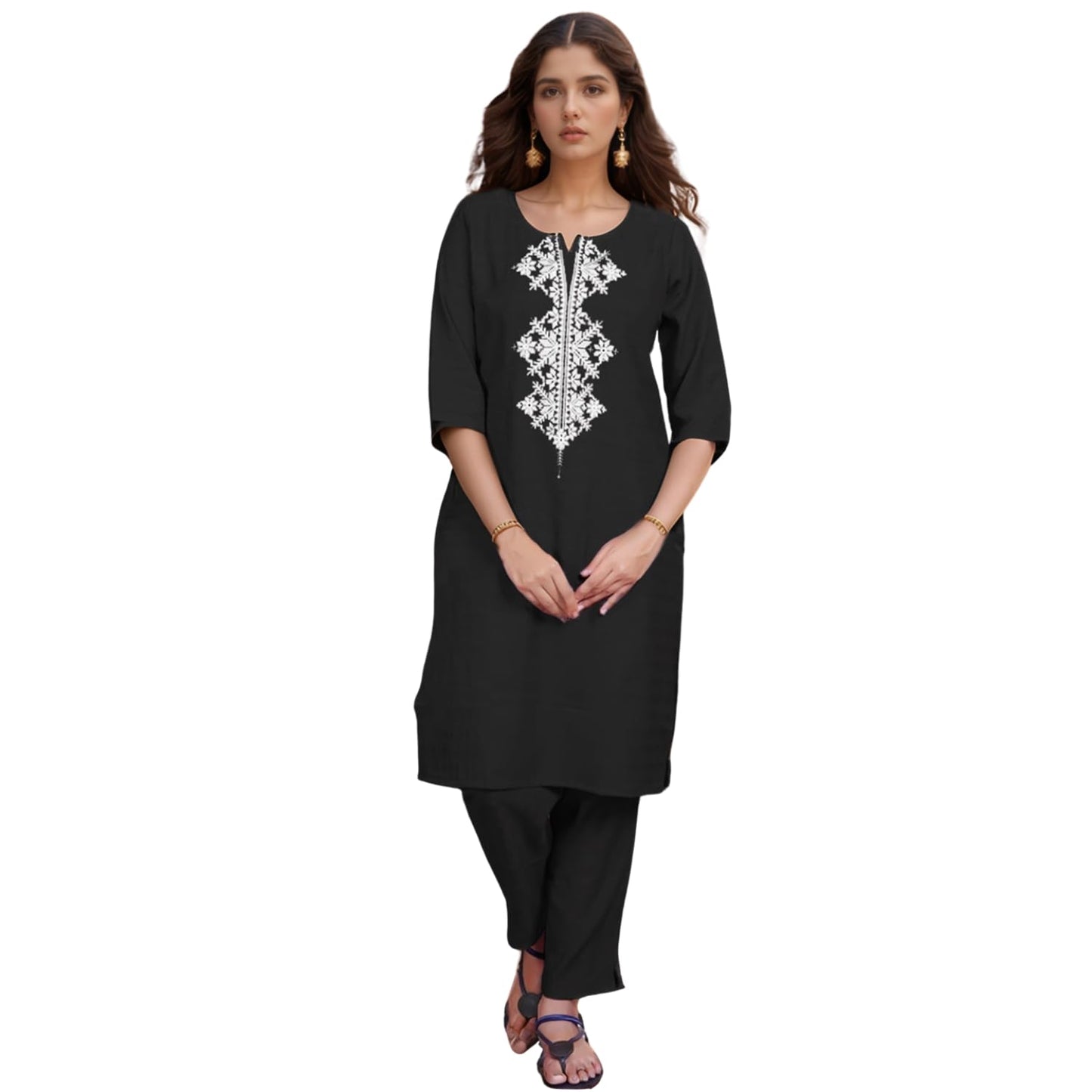 Shienzy Womens Cotton Blend Emroidered Kurta Pant Set | Ethnic Wear For Festive & Casual | Stylish Straight Fit | Elegant Indian