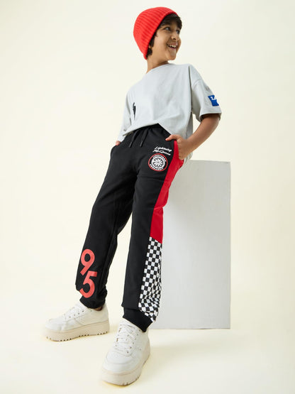 The Souled Store Official Cars: Lightning McQueen Racing Boys Drawstring Black Graphic Printed Cotton Joggers