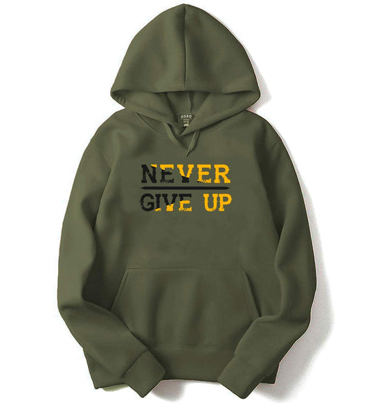 Adro Never Give Up Design Printed Hoodies/Sweatshirts For Men & Women (H20-M-Ngu-Ol_Olive_Xl)