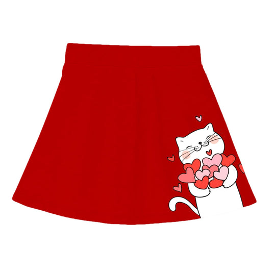 Kyda KidsGirls Cotton Printed Skirt Attached With Inner Lycra Shorts(Pack Of 1) Red