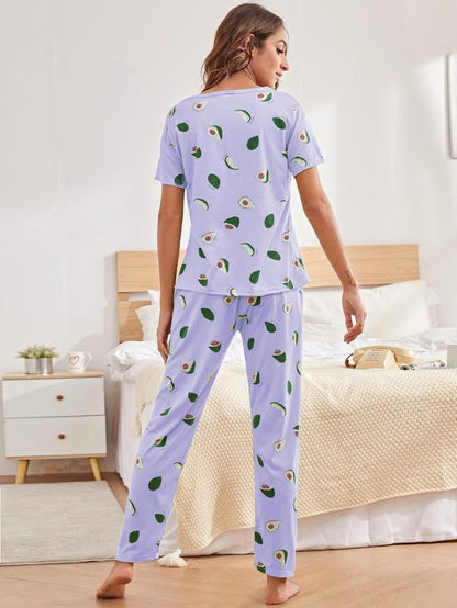 SMOWKLY Printed Round Neck Short Sleeve Night Suit Set for Women  Soft Pajama Set | Comfortable Cotton Blend Night Dress & Sleep