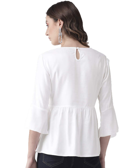 Style Quotient Women Solid White Viscose Rayon Empire Smart Casual Top