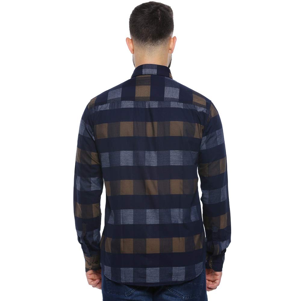 Campus Sutra Mens Multi-Coloured Checked Colour-Blocked Button Up Shirt Regular Fit for Casual Wear | Stylish Modern Clothing S