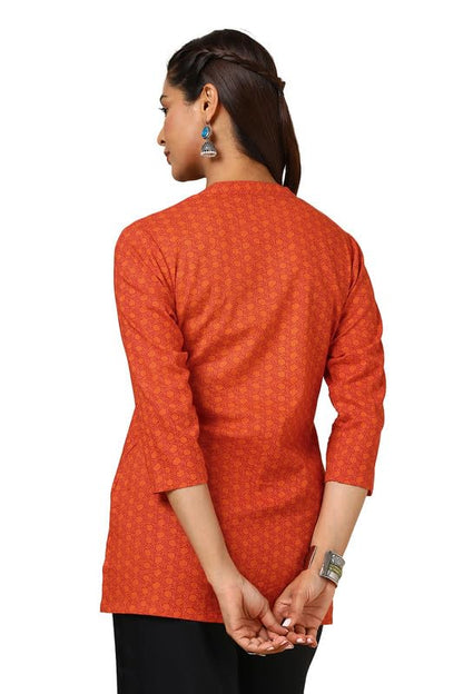 Soch Womens Orange Cotton Blend Abstract Print Tunic