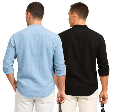 Deelmo Combo Of MenS Cotton Blend Solid Regular Fit Full Sleeve Short Kurta | MenS Trendy Short Kurta Pack Of 2