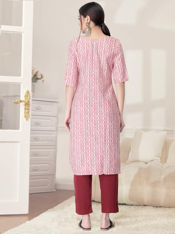 Pinkmint Kurta Set for Women Cotton Printed Straight Kurta with Pant (Pack of 1)
