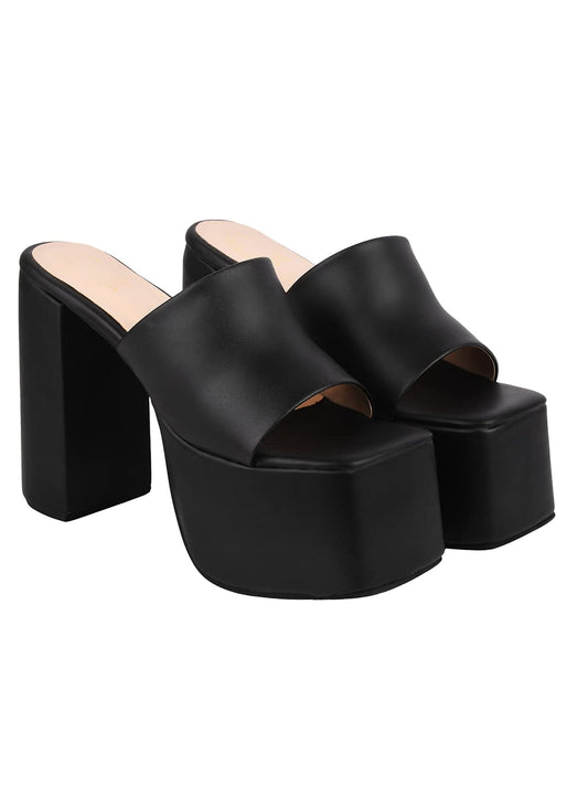 Shoetopia Stylish Solid Black Block Heels For Women & Girls