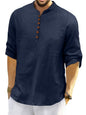 Macsivo MenS Cotton Blend Short Kurta With Solid Mandarin Collared Full Sleeve Curved Hem Length | Kurta For Men Stylish Navy B