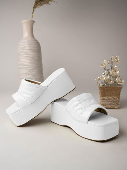 Shoetopia Women & Girls Retro Style Platform Heels/P-1/White
