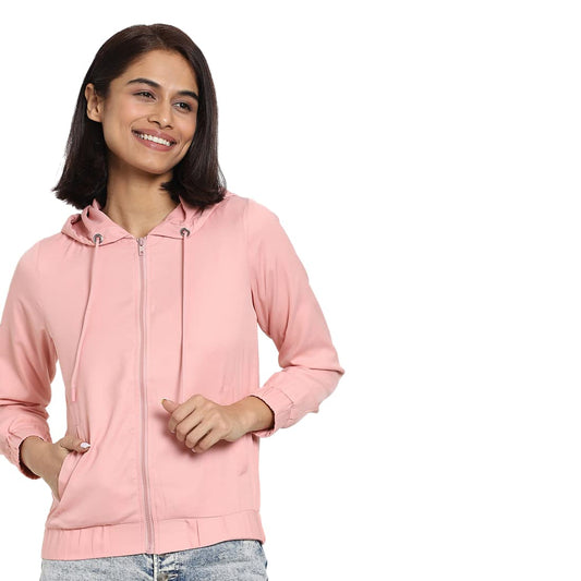 Bewakoof Womens Solid Regular Fit Full Sleeve Hooded Polyester Jacket