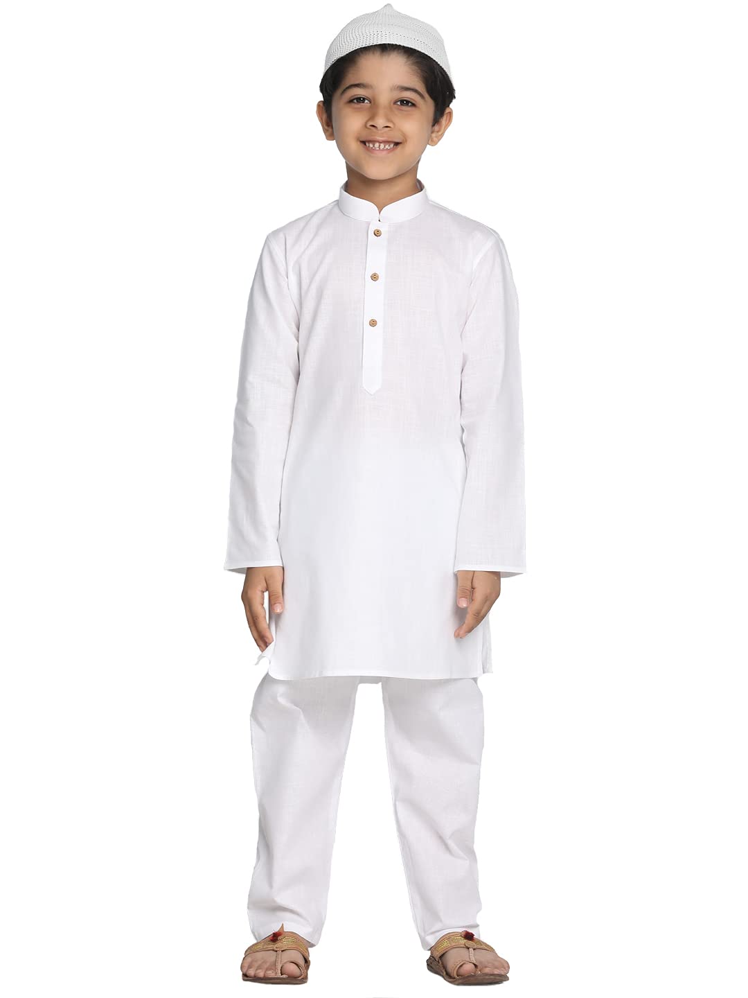 Vastramay Boys Pure Cotton White Kurta And Pyjama Set With Muslim Cap  Soft & Comfortable Festive