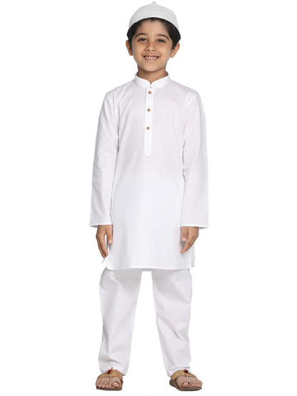 Vastramay Boys Pure Cotton White Kurta And Pyjama Set With Muslim Cap  Soft & Comfortable Festive
