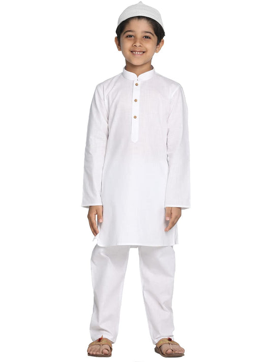 Vastramay Boys Pure Cotton White Kurta And Pyjama Set With Muslim Cap  Soft & Comfortable Festive