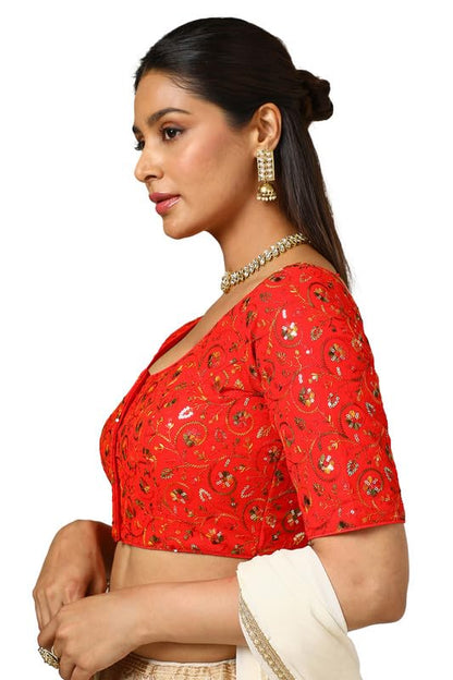 Soch Womens Red Georgette Embroidered Blouse with Sequins