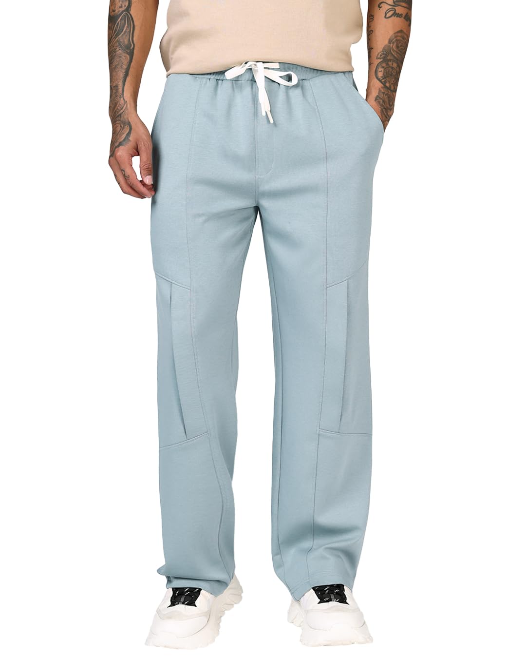 Bewakoof MenS Solid Straight Fit Polycotton Cargo Track Pant_694342_Blue_S