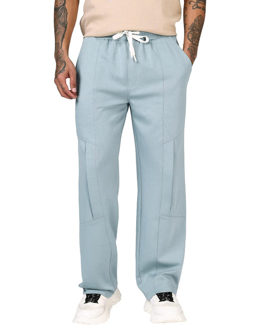 Bewakoof MenS Solid Straight Fit Polycotton Cargo Track Pant_694342_Blue_S