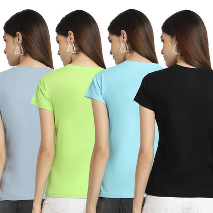 Preneum Womens Cotton Regular Fit Latest Graphic Stylish Printed Short Sleeves Casual T-Shirt || Latest Trendy & Style (Pack 4)