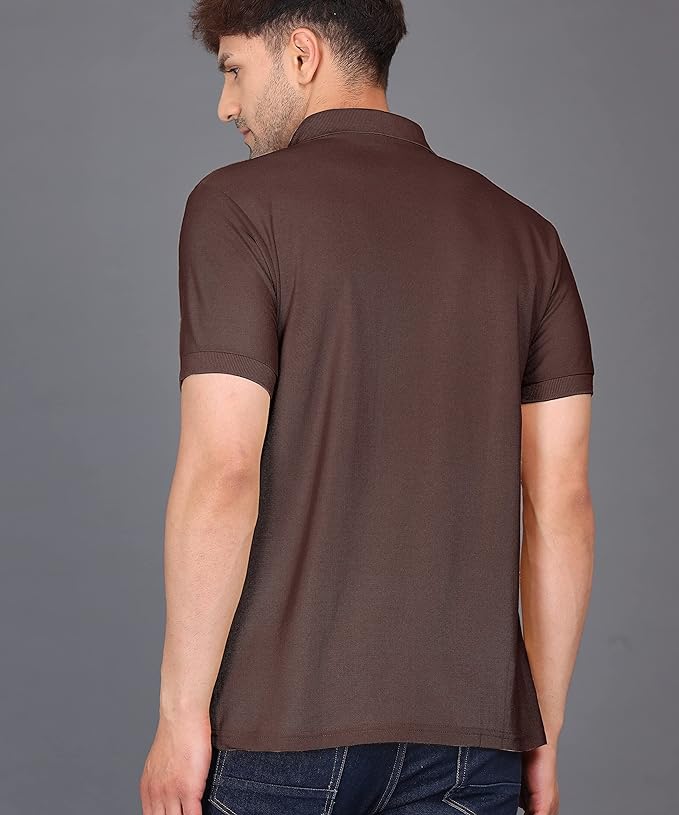 Baghadbillo MenS Regular Fit Solid Polo Half Sleeve T-Shirt Brown