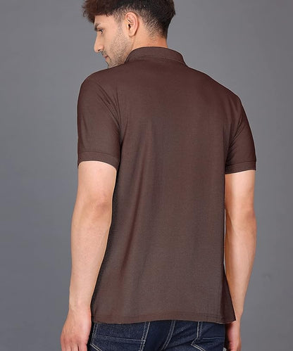 Baghadbillo MenS Regular Fit Solid Polo Half Sleeve T-Shirt Brown