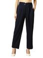 Womens Wide Leg Pants | Solid Blue Stretchable Polyester Trousers | Stylish Korean Clothing | Flared, Straight Fit, Baggy, and